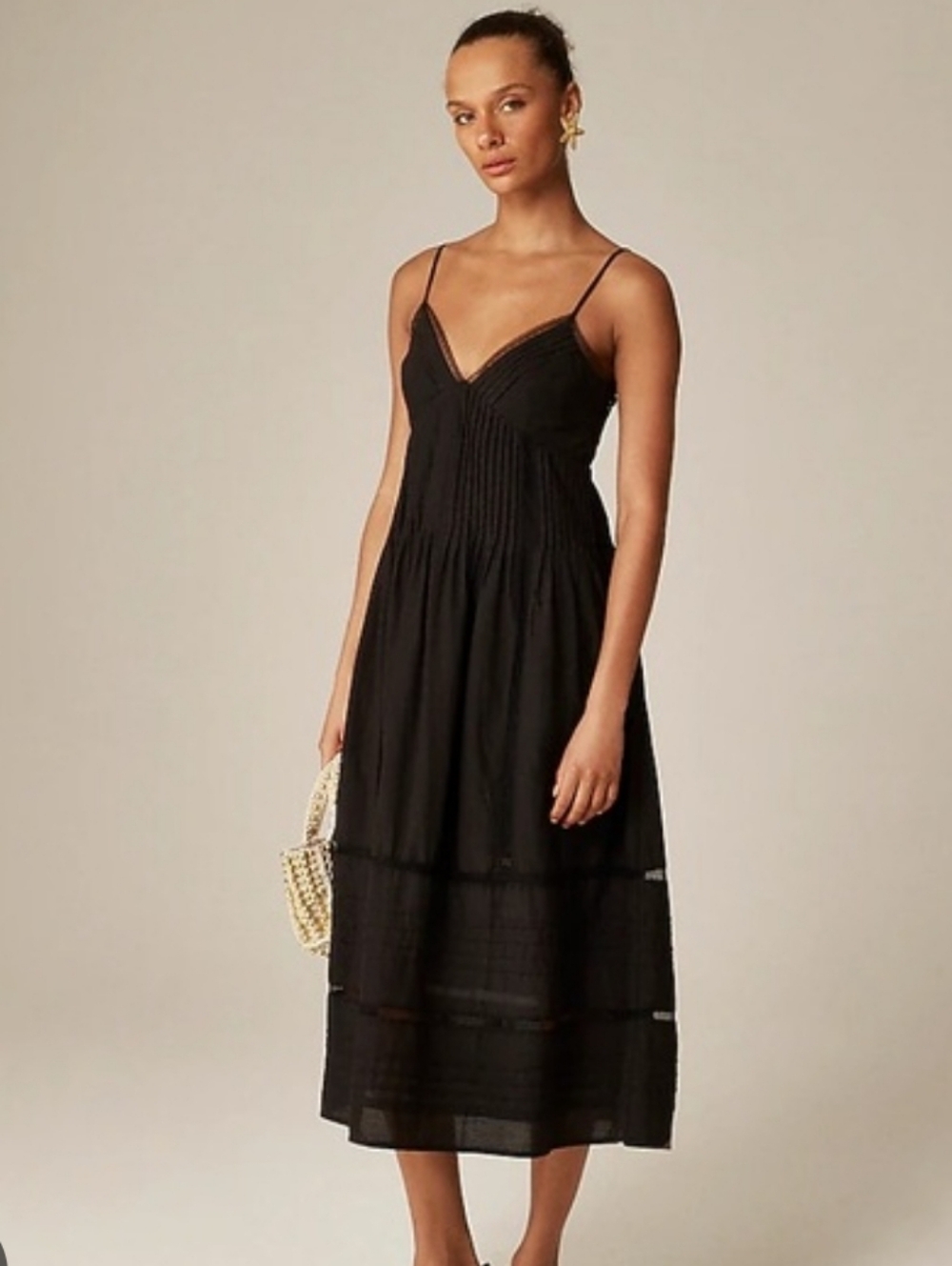 J.crew Black Milano Dress In Cotton Midi Vneck